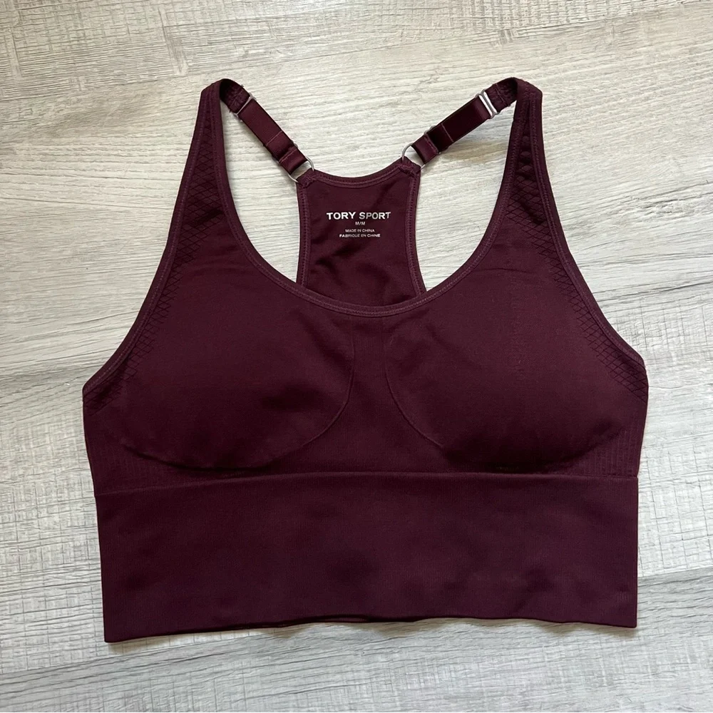 TORY BURCH Seamless Adjustable Long Bra - Winetasting Burgundy Medium